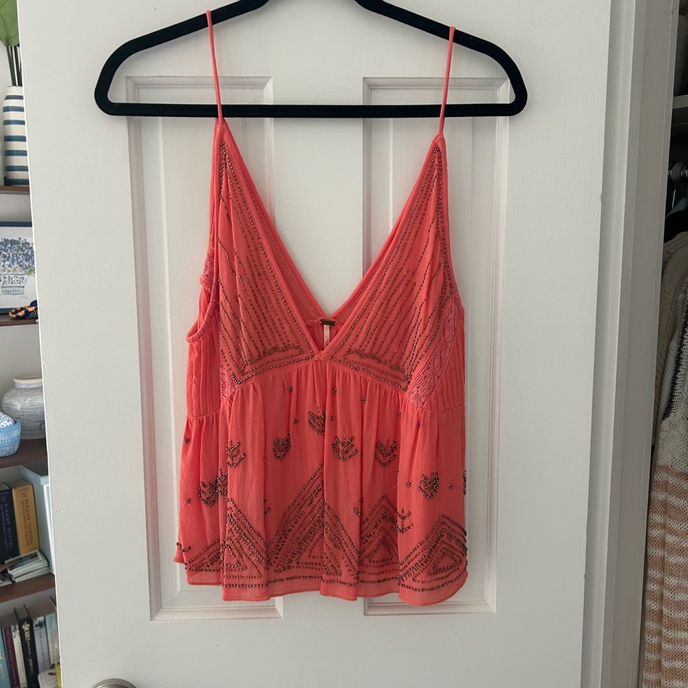 Free People Coral Embroidered Camisole